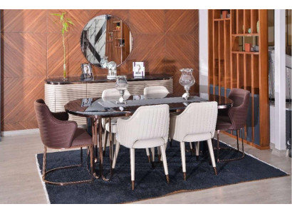 Esszimmer Essgruppe Essecke Luxus Esstisch Stühle Beige Set 9tlg Holz