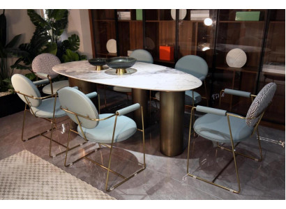 Esszimmer Designer Ovaler Esstisch weiß Luxus Edelstahl Tische Tisch