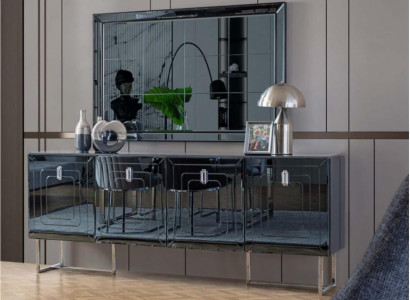 Graue Esszimmer Möbel Glasspiegel Designer Edelstahl Anrichte Luxus Set