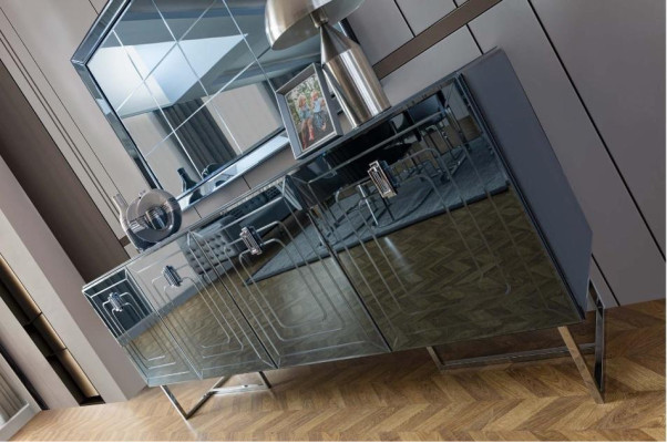 Graue Esszimmer Möbel Glasspiegel Designer Edelstahl Anrichte Luxus Set