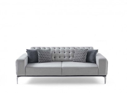 Moderner Chesterfield Hellgrauer 3-Sitzer Wohnzimmer Luxus Dreisitzer