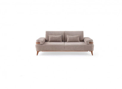 Designer Beiges 3-Sitzer Sofa Wohnzimmer Holzgestell Luxuriöse Couch