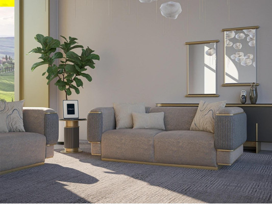 Design Modern Grau Zweisitzer Sofa Couch Wohnzimmer Einrichtung Neu