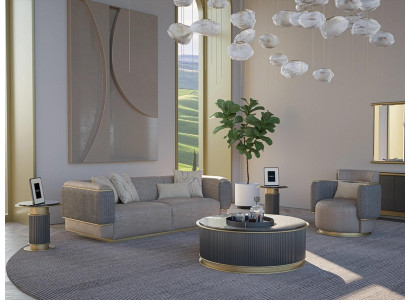 Wohnzimmer Komplett 2tlg Dreisitzer Sofa Polstermöbel Sessel Modern Design