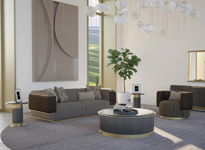 Polster Textil Sofa Set 2 tlg Wohnzimmer Dreisitzer Sofa Couch Modern Sessel