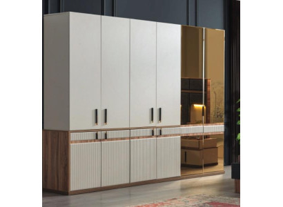 Weißer Kleiderschrank 10-türiger Holz Schlafzimmer Schrank Einrichtung