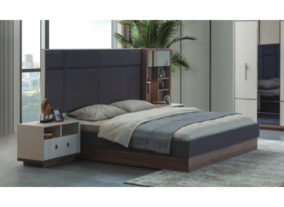Graues Schlafzimmer Bett Designer Garnitur Doppelbett 2x Nachttische