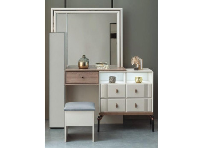 Weißer Schminktisch Glas Spiegel Luxuriöser Poslterhocker Moderne Möbel