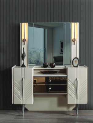 Schlafzimmer Set Luxus Weißer Schminktisch Spiegel Designer 2tlg Set