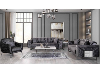 Sofagarnitur 3+3+1 Sitzer Couchtisch Beistelltisch Modern Schwarz Komplett neu