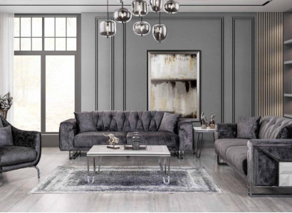 Sofagarnitur 3+3+1 Sitzer Couchtisch Beistelltisch Modern Schwarz Komplett neu