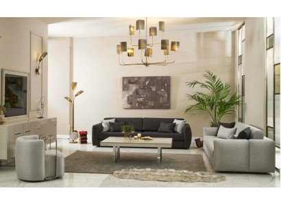 Sofagarnitur Stoffsofa Komplette Sofa Polstersofas Grau Set 4tlg Neu