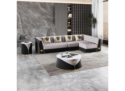 Graue Wohnzimmer Sofagarnitur Ecksofa Couchtisch Beistelltisch Edelstahl