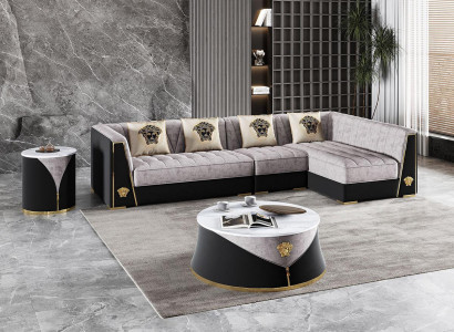 Graue Wohnzimmer Sofagarnitur Ecksofa Couchtisch Beistelltisch Edelstahl