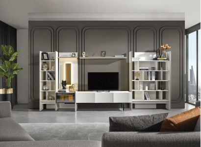 Garnitur Wohnwand TV Ständer RTV Lowboard Sideboard Regale Holz Weiß