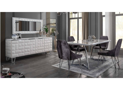 Esszimmer Set Esstisch 4x Stühle Kommode mit Spiegel Modern Set Grau