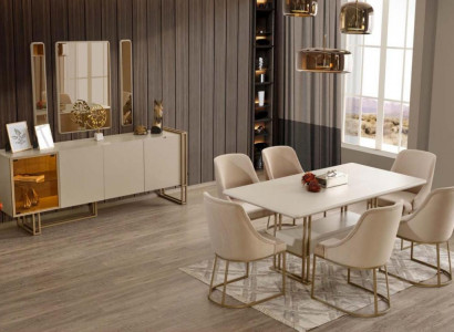 Luxuriöse Esszimmer Set Esstisch + 6x Stühle + Sideboard + 3x Spiegel 11tlg