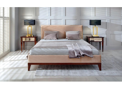 Modern Braun-beige Schlafzimmer Luxus Bett Holz Doppelbett Neu