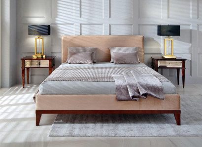 Modern Braun-beige Schlafzimmer Luxus Bett Holz Doppelbett Neu