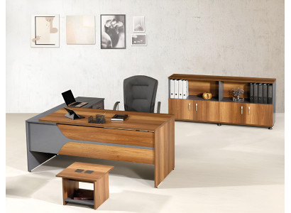 Garnitur Büro Eckbürotisch Arbeitszimmermöbel Schrank 3tlg Holz Braun