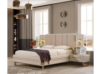 Schlafzimmer Set Luxus Komplettes Beige Bett 2x Nachttische Modern