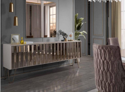Luxus Sideboard mit Spiegel stilvoll Beige Kommode Modern Möbel Design Set Neu