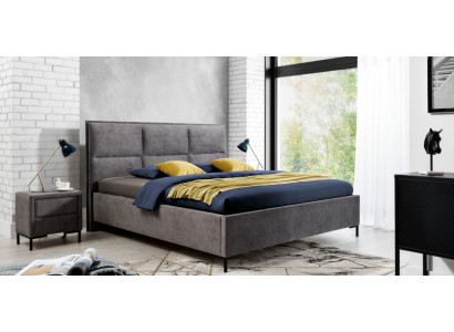 Schlafzimmer Set Grau Bett Elegantes 2x Nachttische Komplett Set Schön 3tlg.