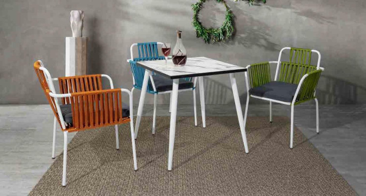 Moderne Esszimmer Möbel Terrassen 4x Stühle Edelstahlmöbel