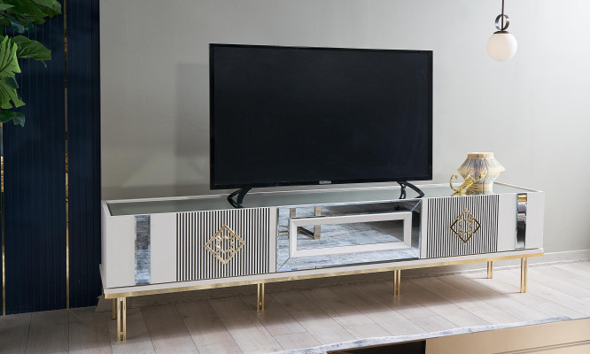 Sideboard RTV Lowboard TV Ständer Holz Weiß Wohnzimmer Tisch Schrank