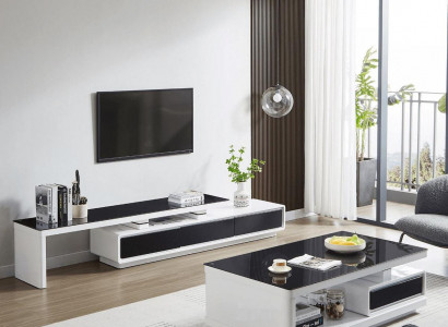 Schwarz Weißer TV-Ständer Luxus Kommode Glas Sideboard Wohnzimmer Möbel