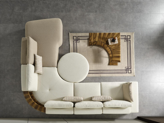 Couchtisch Tisch Beistelltisch Wohnzimmer Modern Weiß Rund Stoff Holz