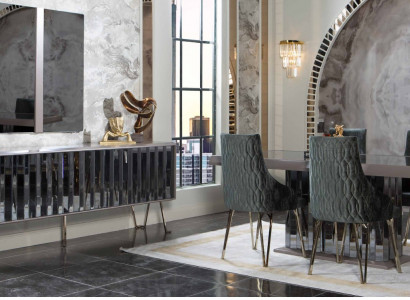 Designer Beige Esszimmer Garnitur Essgruppe Esstisch 4x Stühle 7tlg neu