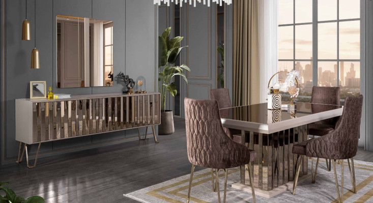 Designer Braun Esszimmer Garnitur Essgruppe Esstisch 4x Stühle 7tlg neu