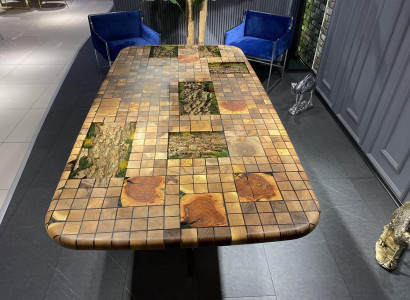 Esstisch Epoxidharz Esszimmertisch Mosaik Tisch 90 cm Holz Braun Neu 