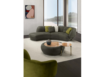 Textil Sofa 3 Sitzer Polster Leder Modern Relax Sitz Luxus Möbel Ecksofa Rund