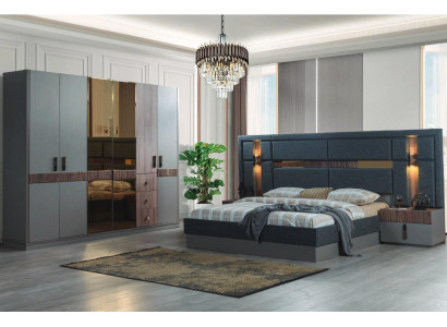 Graues Schlafzimmer Komplettes Set Bett 2x Nachttische Kleiderschrank