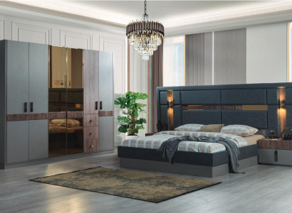 Graues Schlafzimmer Komplettes Set Bett 2x Nachttische Kleiderschrank
