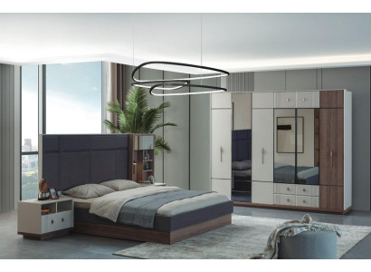 Moderne Schlafzimmer Möbel Luxus Doppelbett 2x Nachttische Kleiderschrank