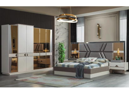 Stilvolle Graue Schlafzimmer Garnitur 2x Nachttische Kleiderschrank Set