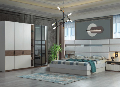 Weißes Schlafzimmer Set Doppelbett Nachttische Kleiderschrank 4tlg Neu