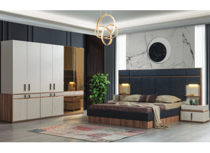 Möbel Luxury Bett 2x Nachttische Kleiderschrank Schlafzimmer Set