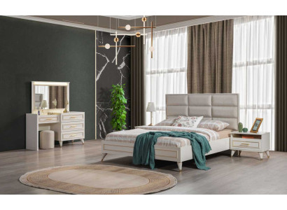 Großes Schlafzimmer Set Doppelbett Schminkttisch Hocker Spiegel 6tlg