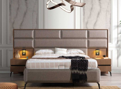 Exklusives Graues Schlafzimmer Doppelbett mit 2x Nachttischen 3tlg Set