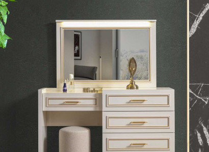 Edle Schlafzimmer Möbel Weißer Schminktisch Spiegel Polsterhocker 3tlg