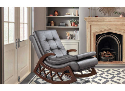 Exklusiver Grauer Schaukelstuhl Wohnzimmer Relax Möbel Holzgestell Neu