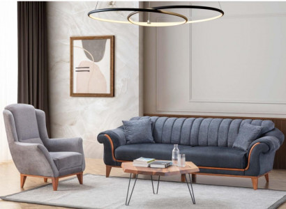 Blau-Graue Wohnzimmer Sitzgarnitur Stilvoller 3-Sitzer Luxus Sessel 2tlg