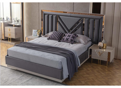 Schwarzes Edelstahl Doppelbett Exklusive Schlafzimmer Möbel Nachttische