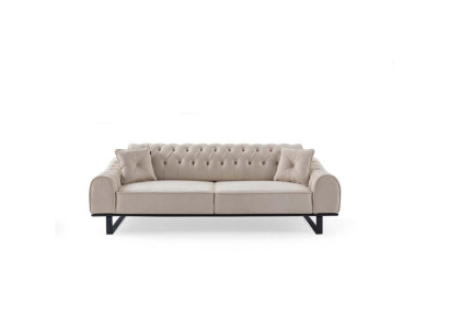Exklusiver Beiger 3-Sitzer Wohnzimmer Sofas Designer Luxus Couchen Neu