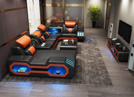 Wohnlandschaft U Form Ecksofa + Couchtisch + Sideboard Design