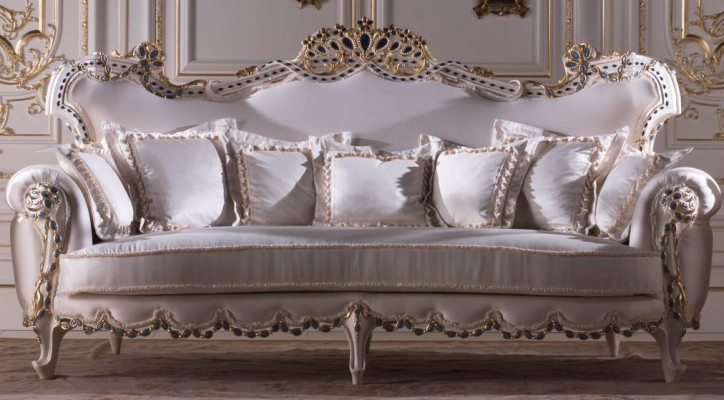 Klassischer Dreisitzer Sofa Wohnlandschaft Textilsofa 3 Sitz Barock